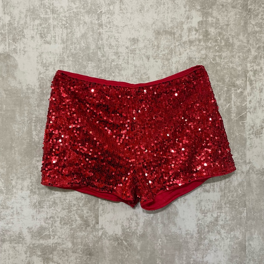 SHEIN Red Sequin Athletic Shorts